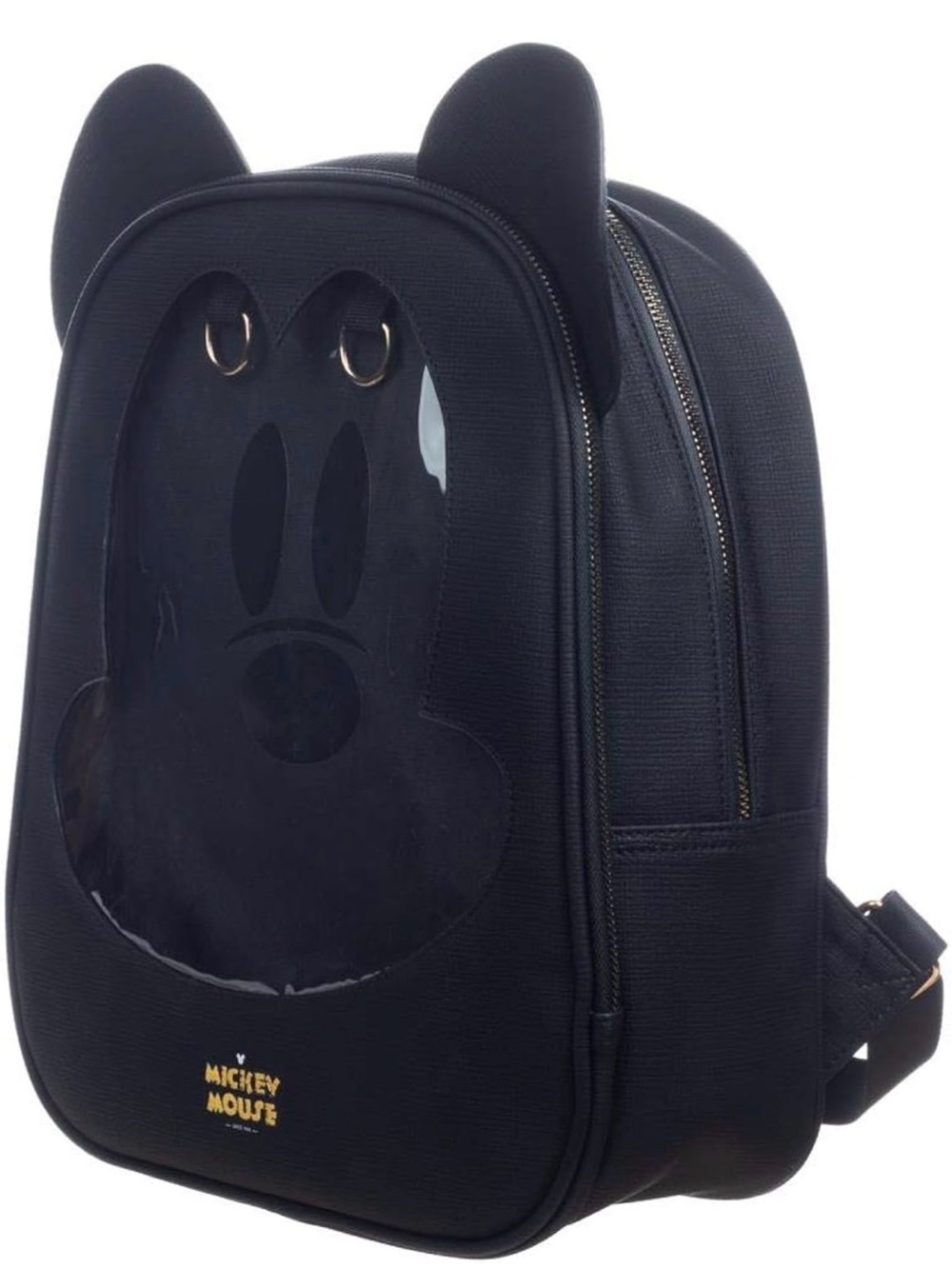 Bioworld Black Faux Leather Mickey Ear Mini Backpack with Clear Front